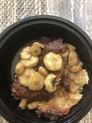 Another view of the whiskey bread pudding with banana.