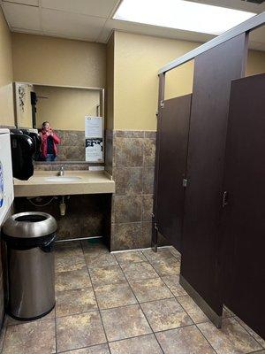 Nice and Clean in the women's restroom and Roomy handicap stall in middle.