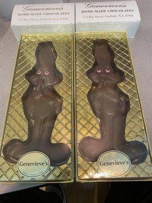 Milk Chocolate Bunnies, Milk Chocolate covered Coconut Clusters, and Milk Chocolate covered Almonds