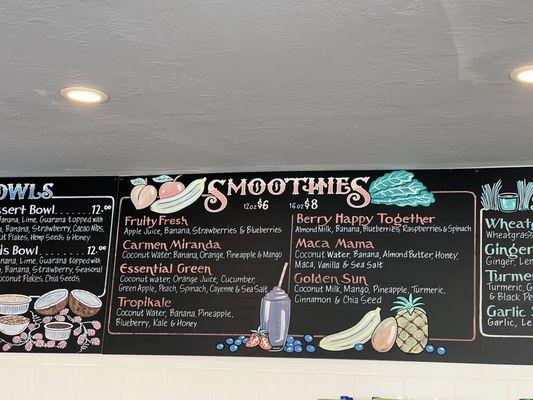 Smoothies Menu