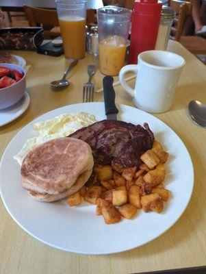 Steak and eggs with English Muffin