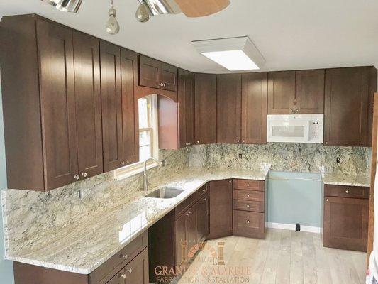 African Rainbow Granite With a Full Height Backsplash