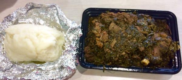 Vegetable beef stew and "pounded" yam