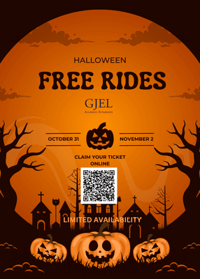 GET REIMBURSED FOR USING RIDESHARE ON HALLOWEEN!

https://www.gjel.com/about/free-holiday-cab-ride

DO NOT DRINK & DRIVE

Love,
GJELL