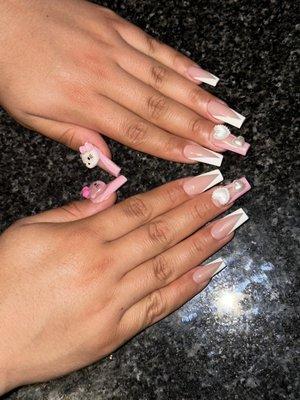 Hello kitty pearl pink and white French tips