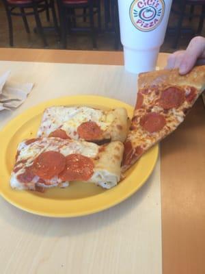 Stuffed crust pepperoni and regular pepperoni pizza from the Buffett