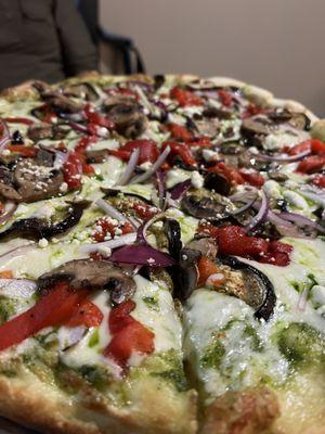 We are vegetarian friendly! Here is our Eggplant Pizza. Look at that pesto!