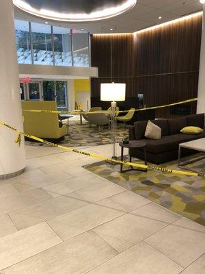 Crime scene? The lobby have been taped off for months.