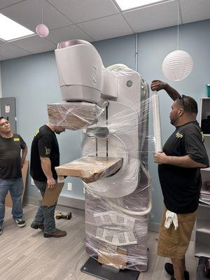 Mammogram machine being prepped for transport