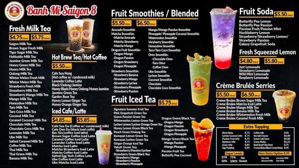 Boba Drink Menu