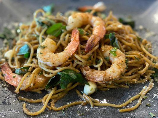 A11. Shrimp Garlic Noodle + added fresh basil, hot chili oil & fish sauce. Perfection Get it :)...