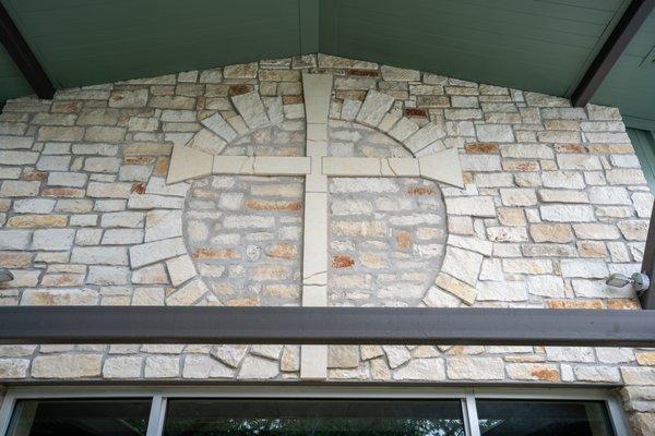 Custom Stone work was added to the newly constructed parish hall in Wimberley, Texas.