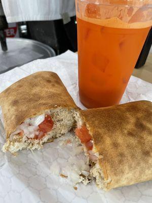 Chicken wrap with carrot  juice