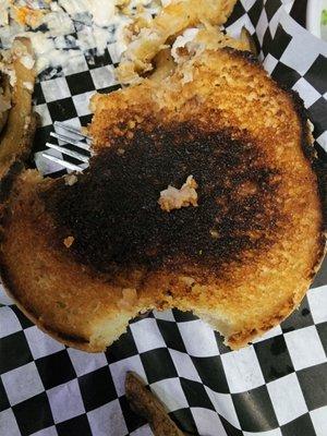 Burnt toast from fried chicken sandwich