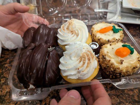 L to R - chocolate bumpy cake, casada, and carrot cake