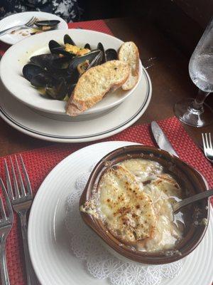 French onion soup and Bouchot Mussels Dinner