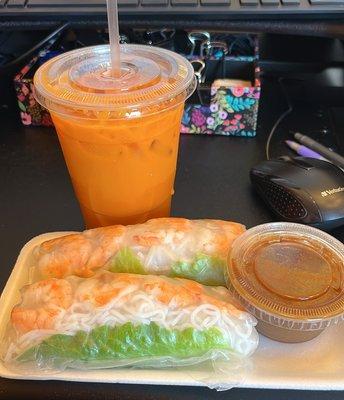 Shrimp Spring Rolls and Thai Tea