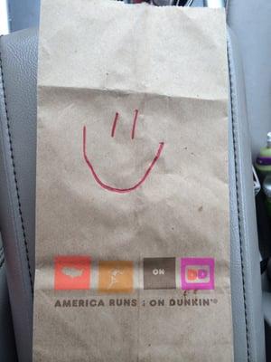 Thanks Dunkin Donuts. You made my son's day! It's the little things... Best Dunkin Donuts ever!