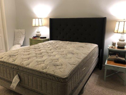 Original Mattress Factory european orthopedic mattress with the 5" box spring was perfect with my Wayfair tufted headboard.