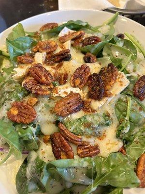 Warm Brie salad and this is the adult portion. Love the warm, brie cheese, and the candy pecans. Excellent.