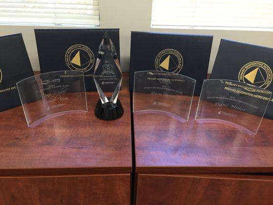 Awards for Dane Moler Branch Manager for Primary Residential Mortgage, Inc.