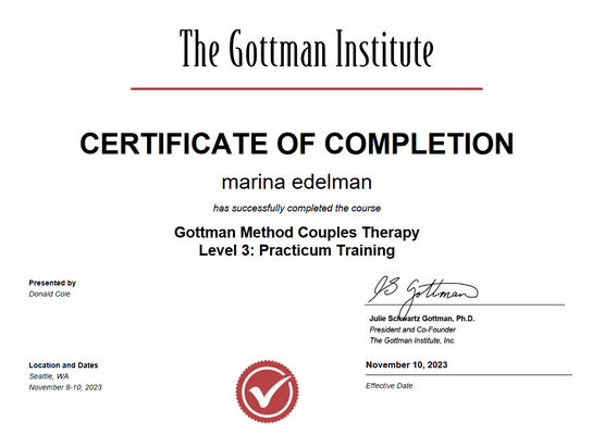 Gottman Level 3 Trained Marriage and Family Therapist