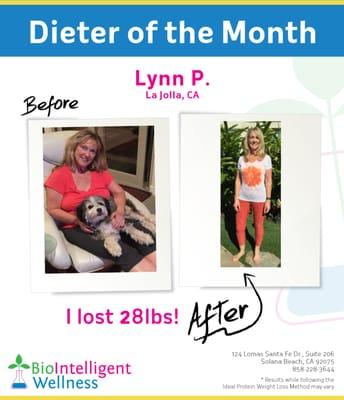 Lynn P. lost 28 pounds, 10% body fat and 20 inches with BioIntelligent Wellness and Ideal Protein!