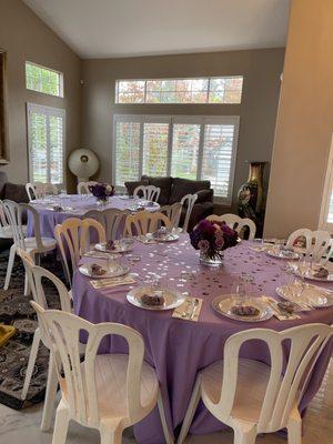 Tables, chairs and linens rented