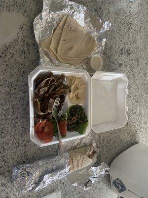 The gyro plate and Gyro Shawarma Sandwich