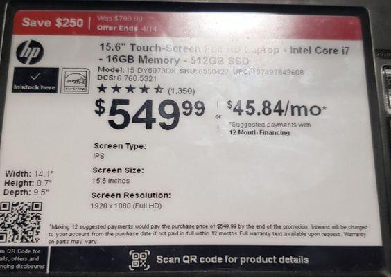 Was originally $799.00. The most reasonable 12th generation i7 laptop and it's fast