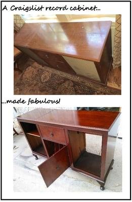 Refinishing of a wood and vinyl hifi/record cabinet from 1965. My hubby will now be able to fit it with new equipment and stereo fabric.