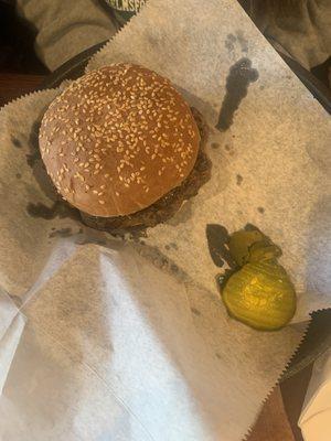 Burger with just pickles (no fries because she wanted a Salad on the side)