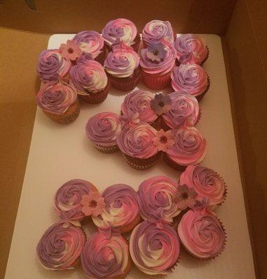 Marble cupcakes with lavender,pink and white cream cheese icing