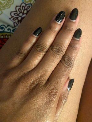 I prefer to take pics on a week old gel Polish to better showcase. This is OPI gel Polish in black or "den" Lol