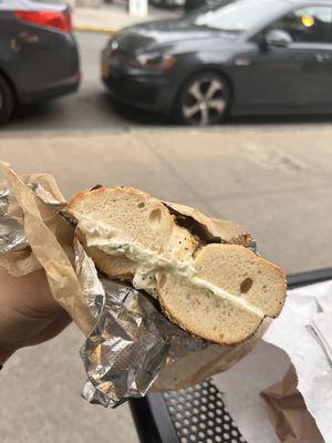 Sad everything bagel w barely any cream cheese. "toasted" but it came back barely warm and extremely hard. Avoid this place!