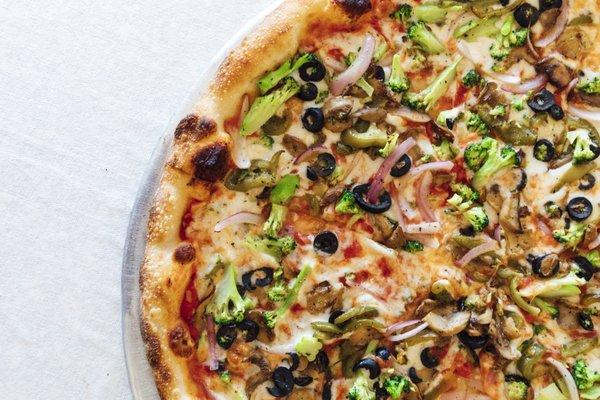 Veggie pizza option for fun office lunch celebrations