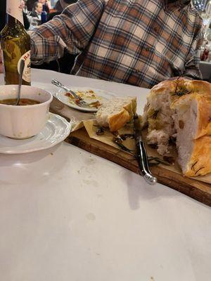 Focaccia Bread and hot peppers. Yummy!