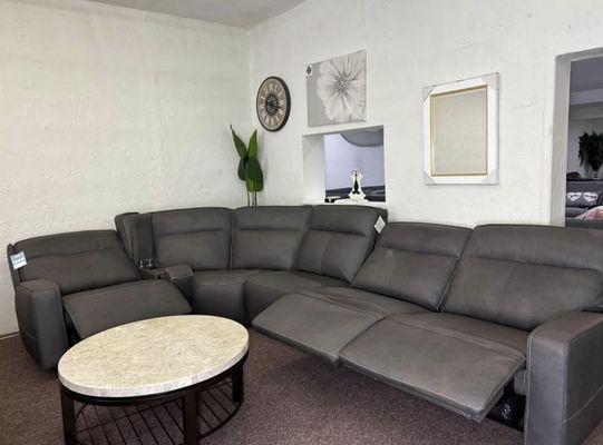 Furniture- Real aniline leather 6 pc sectional with 3 power recliners- Dextan $2,799