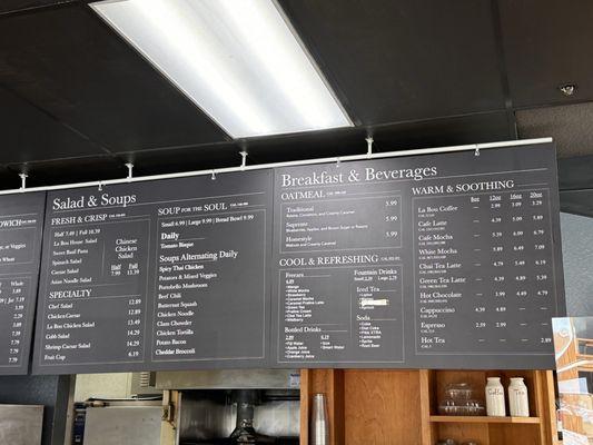 Salad, soup and beverage menu