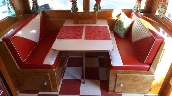 Dinette cushions in my 1955 Lakewood Travel Trailer.