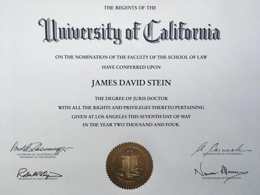 Received a degree of Juris Doctor from UCLA Law in 2004.