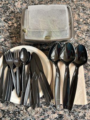 Utensils and side of green beans