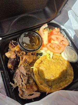 Mofongo mixed meat plate.