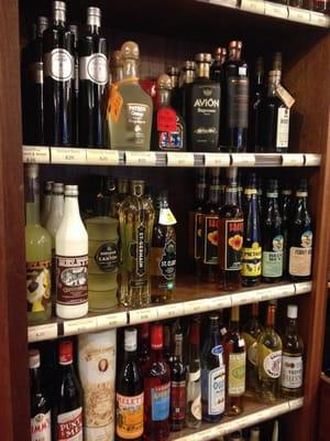 Popular cordials and liqueurs up front.