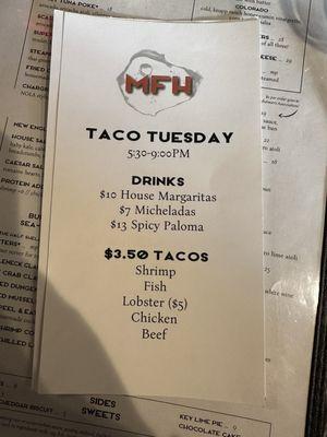 Taco Tuesday menu