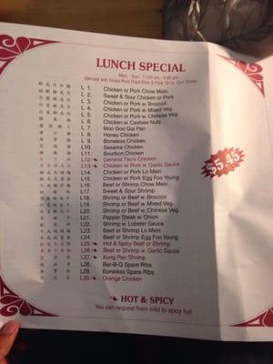 Lunch menu