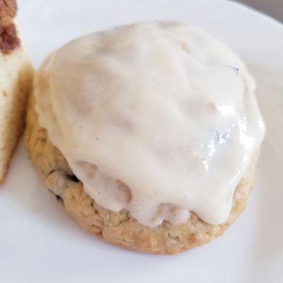 Blueberry Scone...it was a tad dry so I glazed the top with my own cream cheese frosting!