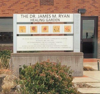 Signage for cute little garden in front of the hospital.