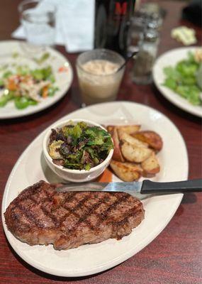 Ribeye, Brussels, and roasted potatoes. Delicious!