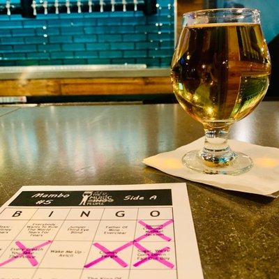 Schilling cider: a chai-spiced cider from Seattle. And music bingo.